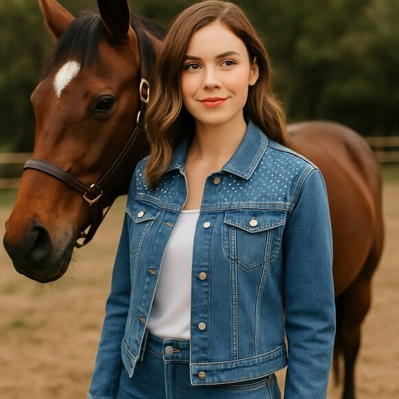 Denim Jacket With Rhinestone Studded Yoke H&J Womens Medium - Picture 11 of 11